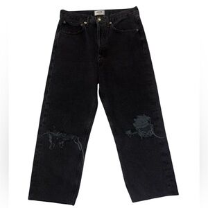 Agolde Distressed Wide Leg High Rise Black Crop Jeans Designer Ankle Length 26